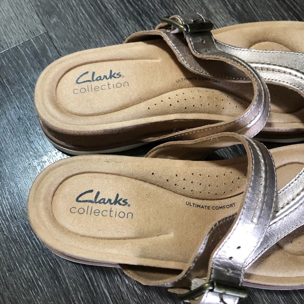 Clarks Collection Brynn Madi Rose Gold Metallic Leather Sandals Size 9 - Picture 3 of 6